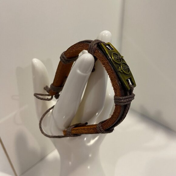 done Handcrafted Leather & Cord Adjustable Bracelet With Boy & Girl Metal Charm - Picture 6 of 10